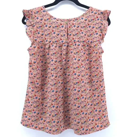 Womens Cottage Micro Floral Babydoll Tee Flutter Sleeve Lace Bow Keyhole Back S - Picture 8 of 11